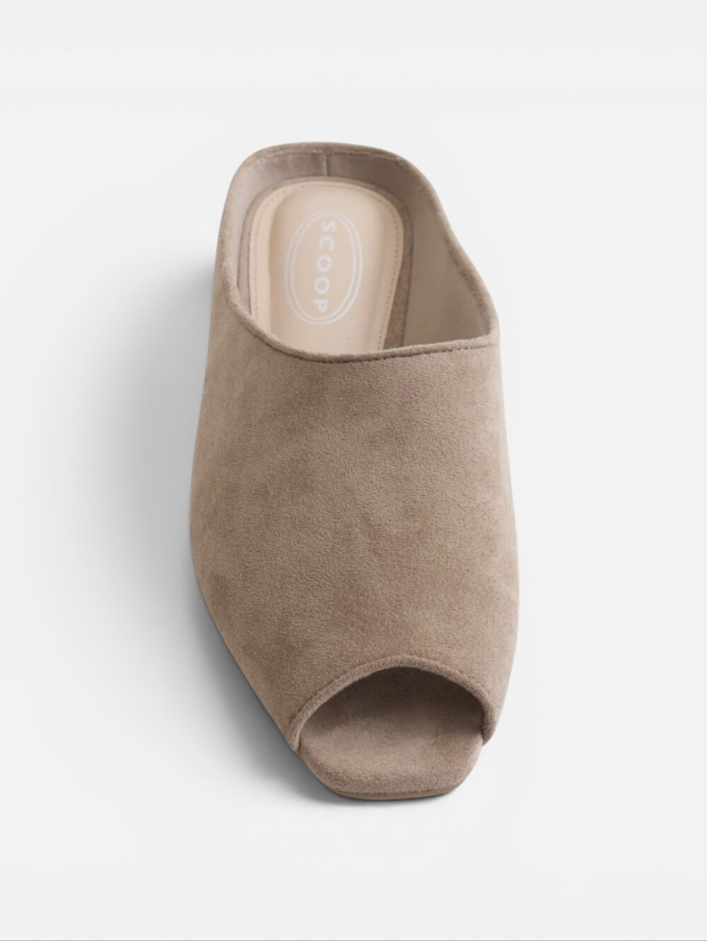 Scoop Faux Suede Peep Toe Mule Flats Size 8 Taupe New NWT - Picture 2 of 6